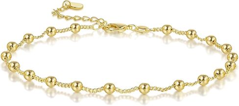14K Gold Anklets for Women Gold Ankle Bracelets for Women Bead Ankle Bracelet for Womens Rhythmic Eye-Catching Design Beaded Anklets for Womens in Saudi Arabia
