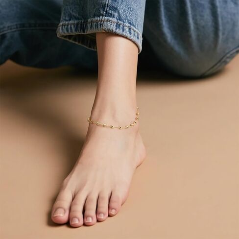14K Gold Anklets for Women Gold Ankle Bracelets for Women Bead Ankle Bracelet for Womens Rhythmic Eye-Catching Design Beaded Anklets for Womens in Saudi Arabia