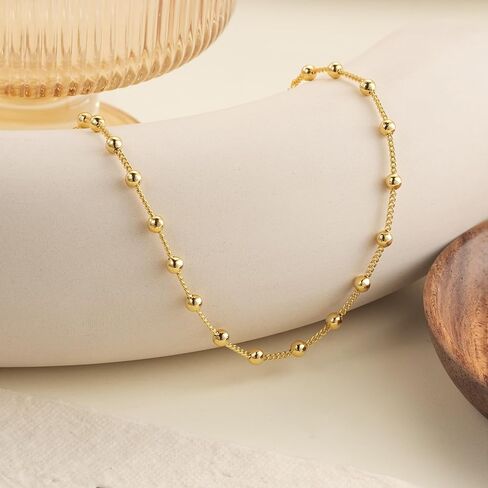 14K Gold Anklets for Women Gold Ankle Bracelets for Women Bead Ankle Bracelet for Womens Rhythmic Eye-Catching Design Beaded Anklets for Womens in Saudi Arabia