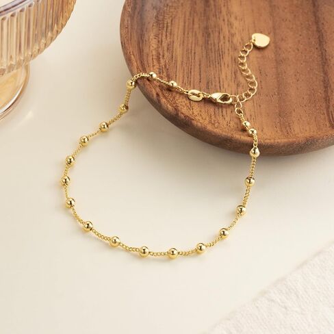 14K Gold Anklets for Women Gold Ankle Bracelets for Women Bead Ankle Bracelet for Womens Rhythmic Eye-Catching Design Beaded Anklets for Womens in Saudi Arabia
