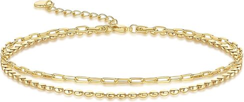 14K Gold Anklets for Women Gold Ankle Bracelets for Women Double-Layer Design Paperclip Beaded Anklets for Womens in Saudi Arabia