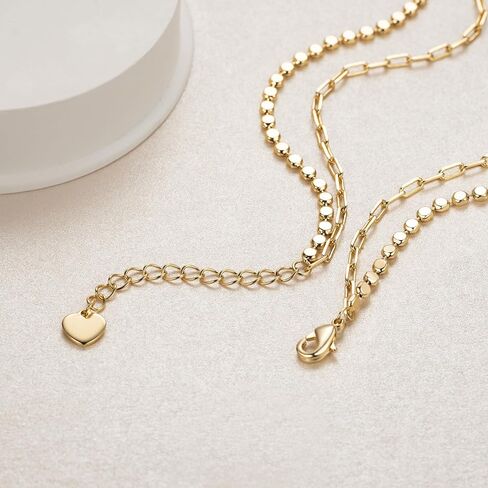 14K Gold Anklets for Women Gold Ankle Bracelets for Women Double-Layer Design Paperclip Beaded Anklets for Womens in Saudi Arabia