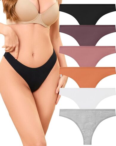 6 Pack Womens Underwear Cotton Breathable Thongs for Women Sexy Stretch Cheeky Soft Panties Thong Basic in Saudi Arabia