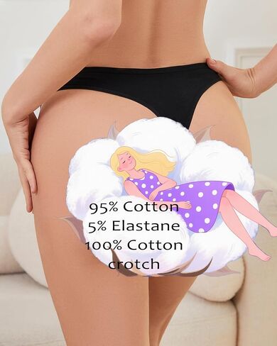 6 Pack Womens Underwear Cotton Breathable Thongs for Women Sexy Stretch Cheeky Soft Panties Thong Basic in Saudi Arabia