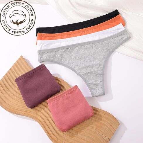 6 Pack Womens Underwear Cotton Breathable Thongs for Women Sexy Stretch Cheeky Soft Panties Thong Basic in Saudi Arabia