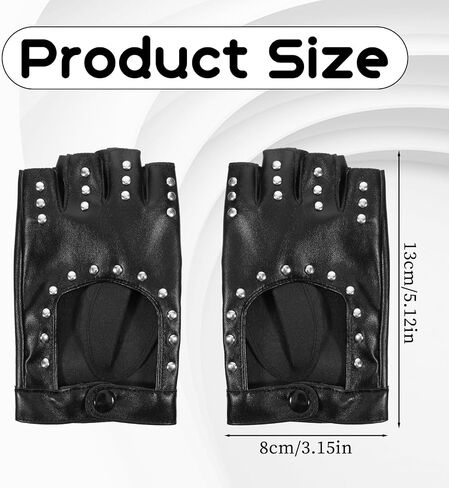 Leather Punk Gloves, Black Fingerless Faux Leather Gloves, PU Faux Leathers Outdoor Sport Half Finger Glove with Belt Up Closure and Rivet for Women, Teens, Kids(Style 3) in Saudi Arabia