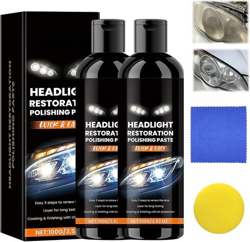 2PCS Car Headlights Restoration Kit,Headlight Stain Remover Polishing Paste,Repair with Scratch Removal,Professional Headlight Polish Cleaner for Lights Long-Lasting Clarity in Saudi Arabia