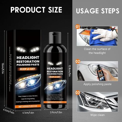 2PCS Car Headlights Restoration Kit,Headlight Stain Remover Polishing Paste,Repair with Scratch Removal,Professional Headlight Polish Cleaner for Lights Long-Lasting Clarity in Saudi Arabia