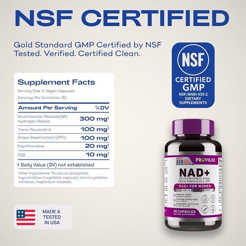 NAD+ Supplements for Women - NAD Resveratrol Supplement with Nicotinamide Riboside, Trans-Resveratrol, PQQ and OPC for Energy, Focus, Healthy Aging - USA Made in Saudi Arabia