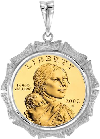 Sterling Silver Bamboo Shape Edge Susan B. Anthony Bezel Pendant for Sacagawea 26 mm Coins Prong Back Coin NOT Included in Saudi Arabia