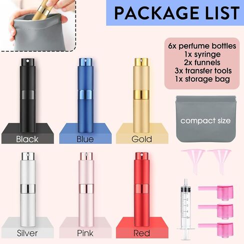 6 Pack 8ML Empty Perfume Atomizer Cologne Travel Spray Bottle for Refill Portable Cologne Dispenser Mini Sprayer for Women Men Twist Tpye in Kuwait