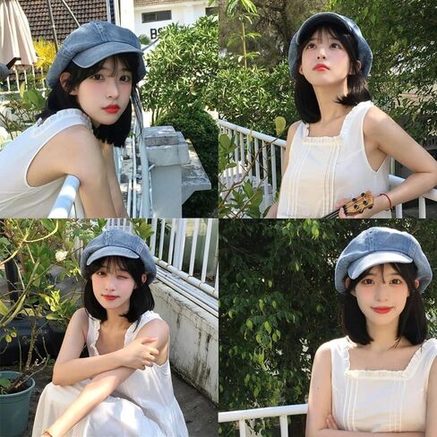 دنيم كوكب بوي للنساء ، قبعة بيريت الصيفية القطن القطن مع Visor 8 لوحات Ivy Gatsby Cabbie Capbie Cap in Kuwait