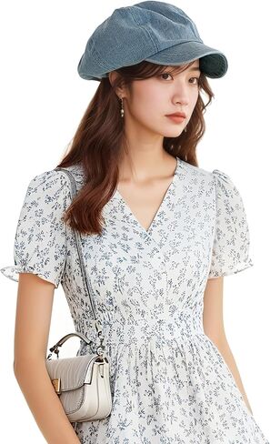 دنيم كوكب بوي للنساء ، قبعة بيريت الصيفية القطن القطن مع Visor 8 لوحات Ivy Gatsby Cabbie Capbie Cap in Kuwait