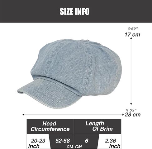 دنيم كوكب بوي للنساء ، قبعة بيريت الصيفية القطن القطن مع Visor 8 لوحات Ivy Gatsby Cabbie Capbie Cap in Kuwait