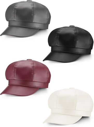 4 Pcs Women's Newsboy Cap PU Lether Newsboy Beret Hat Adjustable Fashion Gatsby Cap Girls Cabbie Visor Beret Hat in Saudi Arabia