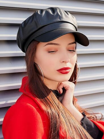 4 Pcs Women's Newsboy Cap PU Lether Newsboy Beret Hat Adjustable Fashion Gatsby Cap Girls Cabbie Visor Beret Hat in Saudi Arabia