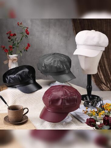 4 Pcs Women's Newsboy Cap PU Lether Newsboy Beret Hat Adjustable Fashion Gatsby Cap Girls Cabbie Visor Beret Hat in Saudi Arabia