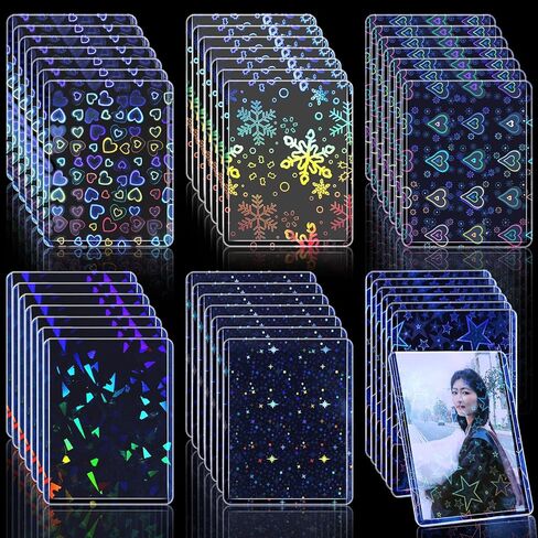 24 Pcs Hard Plastic Kpop Photocard Sleeves Kpop Top Loaders Idol Photo Card Sleeves 97x77mm Laser Flashing Holographic Trading Card Protector for Baseball Football Sport Game in Kuwait