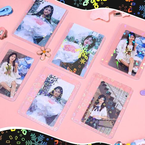 24 Pcs Hard Plastic Kpop Photocard Sleeves Kpop Top Loaders Idol Photo Card Sleeves 97x77mm Laser Flashing Holographic Trading Card Protector for Baseball Football Sport Game in Kuwait