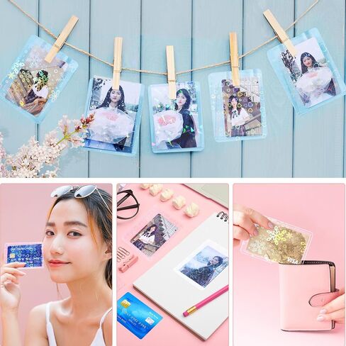 24 Pcs Hard Plastic Kpop Photocard Sleeves Kpop Top Loaders Idol Photo Card Sleeves 97x77mm Laser Flashing Holographic Trading Card Protector for Baseball Football Sport Game in Kuwait
