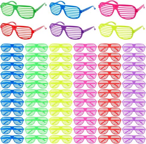 84 Pack Plastic Shutter Shades Glasses Bulk, 80's Party Neon Slotted Shutter Shade Sunglasses Eyewear Party Favors and Party Props for Kids Teens Adults in Saudi Arabia