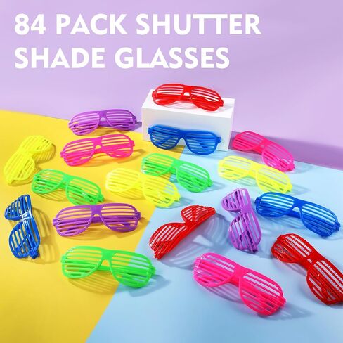 84 Pack Plastic Shutter Shades Glasses Bulk, 80's Party Neon Slotted Shutter Shade Sunglasses Eyewear Party Favors and Party Props for Kids Teens Adults in Saudi Arabia