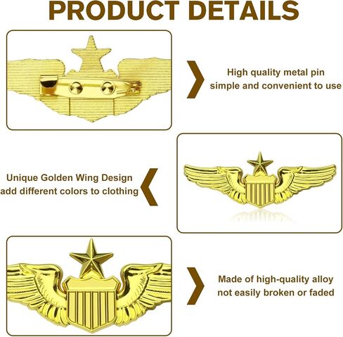 Airplane Pin,Pilot Wings Pin,Gold Air Force Senior Pilot Wing Badge,Pilot Costume Lapel Pins,Metal Aviator Pins for Hat Shirt Uniform Costume,Gift for Flight Schools & Graduation in Saudi Arabia