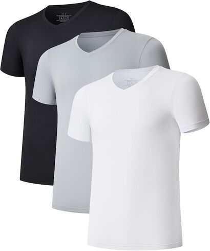 COLORFULLEAF Men's Bamboo Rayon V Neck Undershirts Soft Breathable Moisture Wicking Tagless Short Sleeve T-Shirts in Saudi Arabia