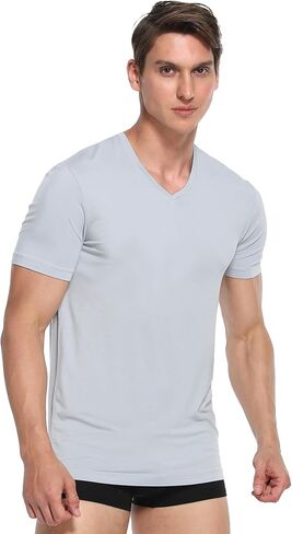 COLORFULLEAF Men's Bamboo Rayon V Neck Undershirts Soft Breathable Moisture Wicking Tagless Short Sleeve T-Shirts in Saudi Arabia