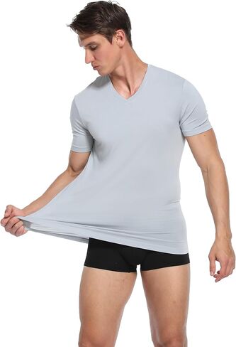 COLORFULLEAF Men's Bamboo Rayon V Neck Undershirts Soft Breathable Moisture Wicking Tagless Short Sleeve T-Shirts in Saudi Arabia