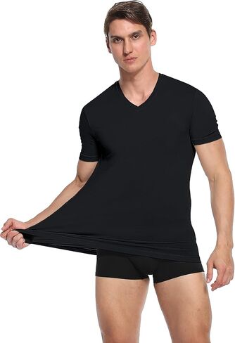 COLORFULLEAF Men's Bamboo Rayon V Neck Undershirts Soft Breathable Moisture Wicking Tagless Short Sleeve T-Shirts in Saudi Arabia