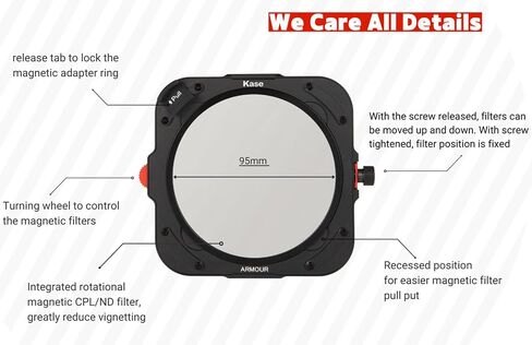 Kase Armour Entry Level Filter Kit,Include Magnetic 100mm Metal Square Filter Holder & 95mm Magnetic CPL/ND64 Filters & 100x150mm Soft GND0.9 Filter & 67/72/77/82mm Adapters Rings in Saudi Arabia