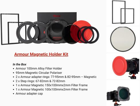 Kase Armour Entry Level Filter Kit,Include Magnetic 100mm Metal Square Filter Holder & 95mm Magnetic CPL/ND64 Filters & 100x150mm Soft GND0.9 Filter & 67/72/77/82mm Adapters Rings in Saudi Arabia