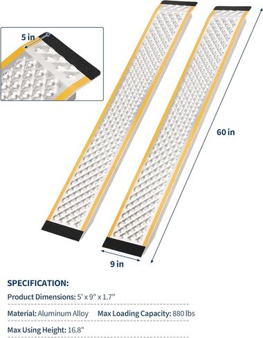 سلالم تحميل من الألومنيوم ثقيلة 2-Pack ، سعة 880 رطل ، منحدرات سقيفة مضادة للانزلاق لدراجة نارية/دراجة نارية ATV/العشب إلى المرآب/السقيفة/الحظيرة in Kuwait