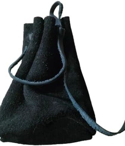 Handmade Medieval Viking Coin Pouch – Black Suede Leather Drawstring Pouch for Reenactment, LARP & Renaissance Fair Costumes in Saudi Arabia