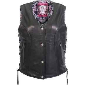 Leathers الساخنة VSL1017 السيدات 'Sugar Skull' مبطنة بالجلد الأسود MC سترة in Kuwait