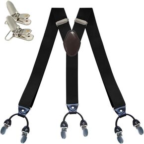 Heavy Duty X-Back Adjustable Brace Adjustable Suspenders for Men Silver Metal Clips suspenders with PU Leather (Black+2 claps) in Saudi Arabia