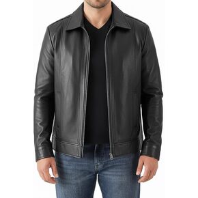Mens Black Leather Jacket - Genuine Lambskin Cafe Racer Motorcycle Style Distressed Leather Jacket in Saudi Arabia