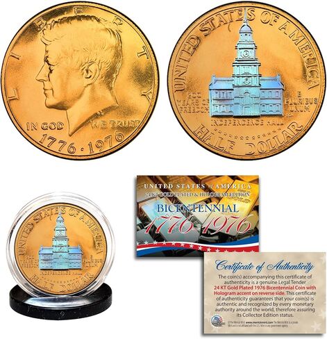 1976 Bicentennial Genuine U.S. JFK Kennedy Half Dollar Coin - 24K Gold Plated & Prism Hologram in Saudi Arabia