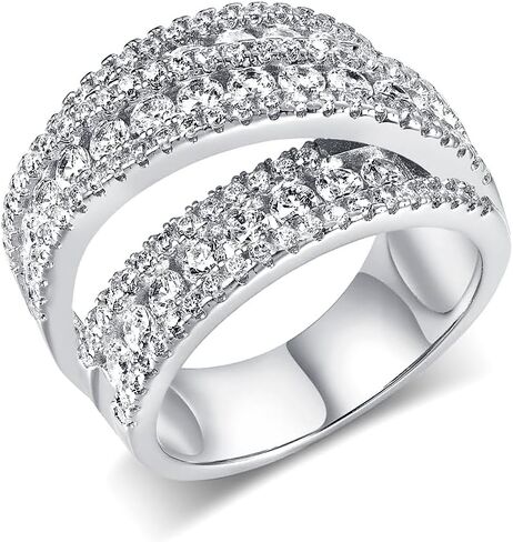 MDFUN Engagement Halo Rings Wedding Bands, 3 Rows Round Cut Cubic Zirconia Promise Rings, 18K White Gold/Yellow Gold Plated Eternity Band for Women Size 5-10 in Kuwait