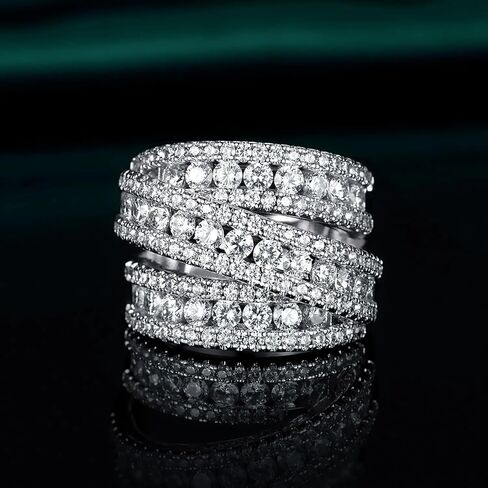 MDFUN Engagement Halo Rings Wedding Bands, 3 Rows Round Cut Cubic Zirconia Promise Rings, 18K White Gold/Yellow Gold Plated Eternity Band for Women Size 5-10 in Kuwait