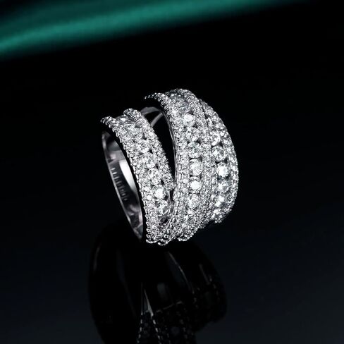 MDFUN Engagement Halo Rings Wedding Bands, 3 Rows Round Cut Cubic Zirconia Promise Rings, 18K White Gold/Yellow Gold Plated Eternity Band for Women Size 5-10 in Kuwait