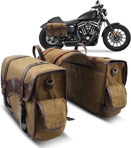 NICECNC Motorcycle Saddle Bags, Vintage Oil Waxed Canvas Motorcycle Saddlebags, Motorcycle Panniers Side Throw Over Saddle Bags Compatible with Harley Honda Suzuki Yamaha Adventure Street Glide Black in Kuwait