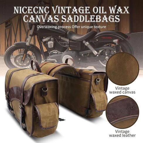 NICECNC Motorcycle Saddle Bags, Vintage Oil Waxed Canvas Motorcycle Saddlebags, Motorcycle Panniers Side Throw Over Saddle Bags Compatible with Harley Honda Suzuki Yamaha Adventure Street Glide Black in Kuwait