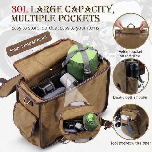 NICECNC Motorcycle Saddle Bags, Vintage Oil Waxed Canvas Motorcycle Saddlebags, Motorcycle Panniers Side Throw Over Saddle Bags Compatible with Harley Honda Suzuki Yamaha Adventure Street Glide Black in Kuwait