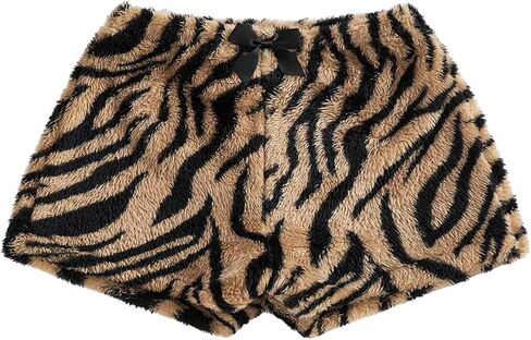 Floerns Women's Y2k Faux Fur Animal Print Shorts Bow Low Waist Fuzzy Micro Shorts in Saudi Arabia