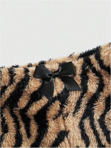Floerns Women's Y2k Faux Fur Animal Print Shorts Bow Low Waist Fuzzy Micro Shorts in Saudi Arabia