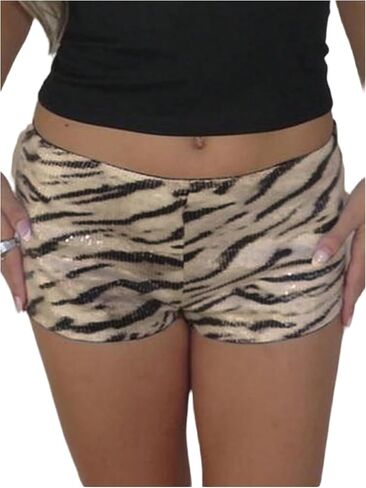 Verdusa Women's Cheetah Print Sequin Shorts Micro Mini Shorts Rave Club Night Outfits in Saudi Arabia