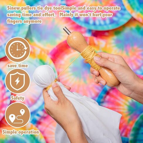 Wavwavw 2 Pcs Tie Dye Tool 1 Sinew Puller Tool for Tie Dye with Winding Sinew for DIY Tie Dye Sinew Pulling Device 295 Yard White Waxed Thread Tie Dye Kits for Adults in Kuwait