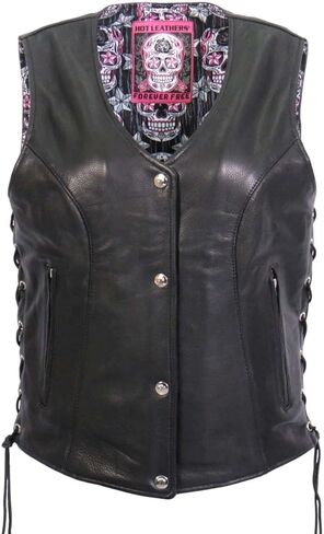 Leathers الساخنة VSL1017 السيدات 'Sugar Skull' مبطنة بالجلد الأسود MC سترة in Kuwait
